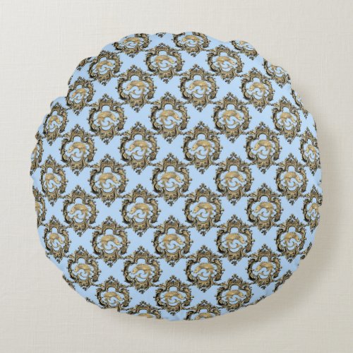 Blue and Gold mermaid design Round Pillow
