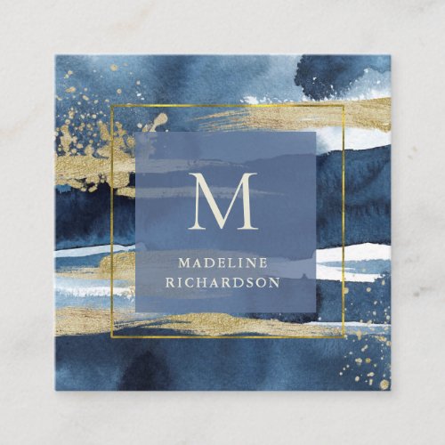Blue and Gold Modern Abstract  Social Media Square Business Card