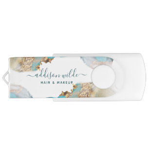 Blue And Gold Modern Art Liquid Ink Business Flash Drive