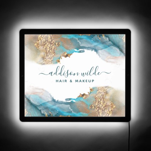 Custom Banners And Signs 10 Blue And Gold Modern Art Liquid Ink Business Sign