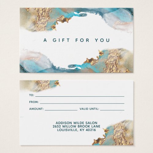 Custom Gift Certificates 10 Blue And Gold Modern Art Liquid Ink Gift Card