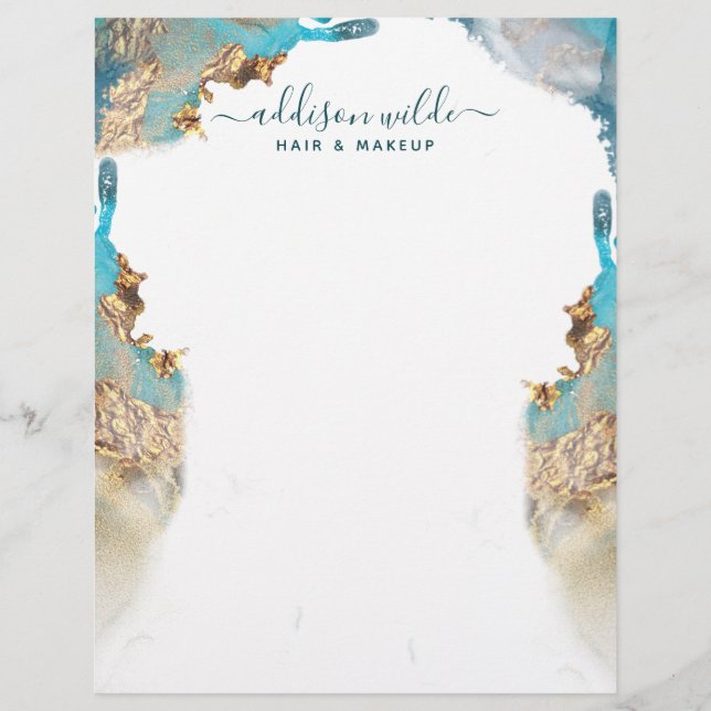 Blue And Gold Modern Art Liquid Ink Letterhead (Front)