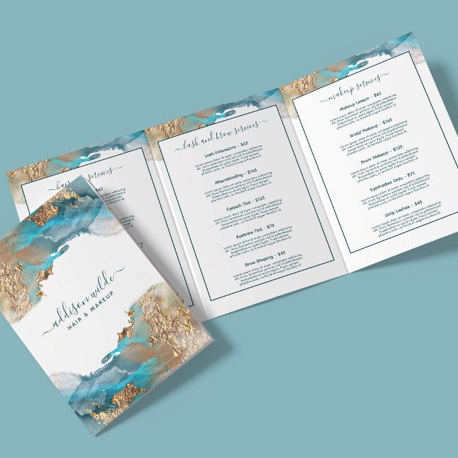 Blue And Gold Modern Art Liquid Ink Salon Brochure (Creator Uploaded)