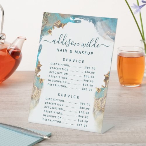 Custom Price Menus 13 Blue And Gold Modern Art Liquid Ink Service Price Pedestal Sign