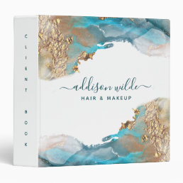 Blue And Gold Modern Art Liquid Watercolor Ink 3 Ring Binder