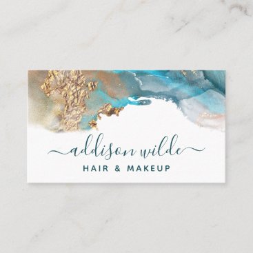 Blue And Gold Modern Art Liquid Watercolor Ink Business Card