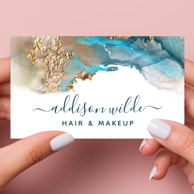 Blue And Gold Modern Art Liquid Watercolor Ink Business Card (Creator Uploaded)