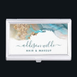 Blue And Gold Modern Art Liquid Watercolor Ink Business Card Case<br><div class="desc">Blue And Gold Modern Art Liquid Watercolor Ink Business Card Case. Elegant alcohol ink hand lettered style calligraphy script professional design. Perfect for makeup artists,  hair stylists,  cosmetologists,  and more!</div>
