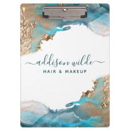 Blue And Gold Modern Art Liquid Watercolor Ink Clipboard