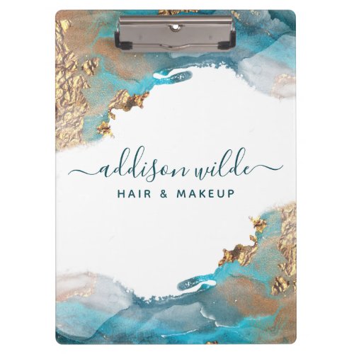 Blue And Gold Modern Art Liquid Watercolor Ink Clipboard