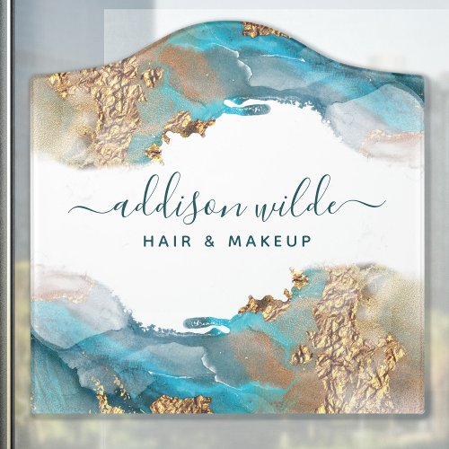 Custom Door Signs 5 Blue And Gold Modern Art Liquid Watercolor Ink Door Sign