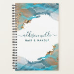 Blue And Gold Modern Art Liquid Watercolor Ink Planner<br><div class="desc">Blue And Gold Modern Art Liquid Watercolor Ink Planner. Elegant alcohol ink hand lettered style calligraphy script professional design. Perfect for makeup artists,  hair stylists,  cosmetologists,  and more!</div>