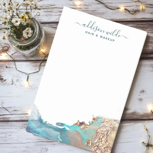 Stationery 17 Blue And Gold Modern Art Liquid Watercolor Ink Post-It Notes