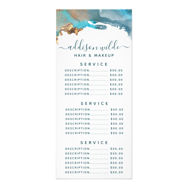 Blue And Gold Modern Art Liquid Watercolor Ink Rack Card