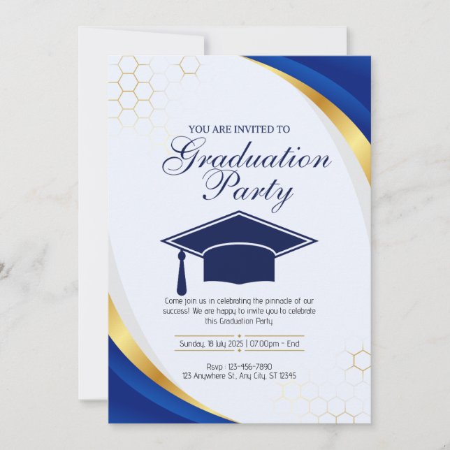 Blue and Gold Modern Graduation Party Invitation (Front)