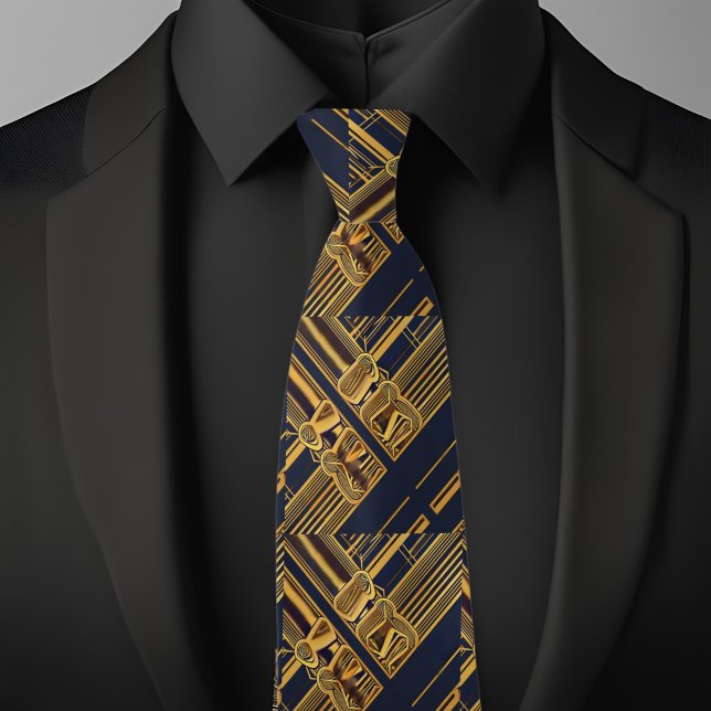 Blue and Gold Modern Industrial Pattern  Neck Tie (Creator Uploaded)