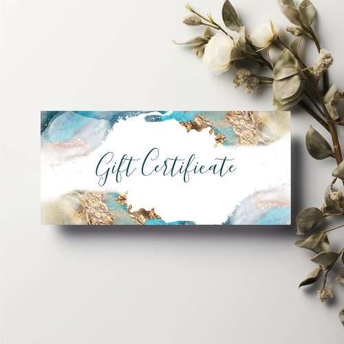 Blue And Gold Modern Liquid Ink Gift Certificate