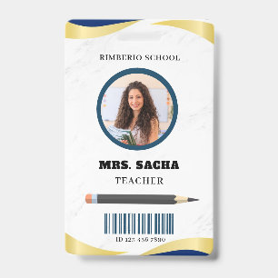 Blue and Gold Modern Teacher Portrait Company Badge