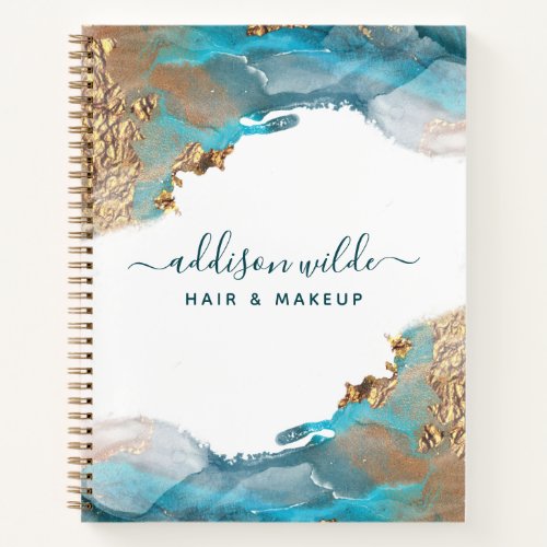 Blue And Gold Modern Watercolor Ink Business Notebook