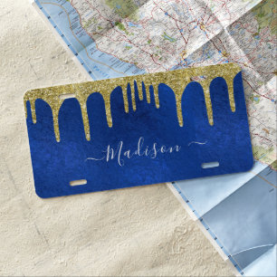 Blue And Gold Modern Watercolor  License Plate