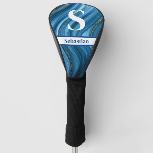 Blue and Gold Monogram Name Golf Head Golf Head Cover