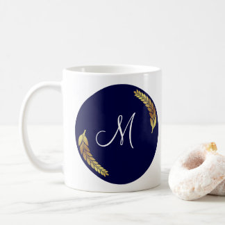 Blue and Gold Monogram (Personalize) Coffee Mug