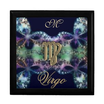 Blue And Gold Monogram Zodiac Sign Virgo Gift Box by UROCKSymbology at Zazzle