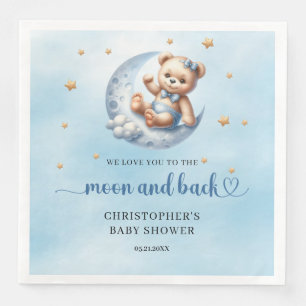 Blue and gold Moon and back teddy bear Paper Dinner Napkins