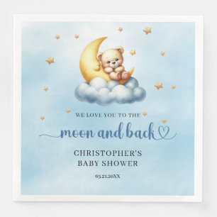 Blue and gold Moon and back teddy bear Paper Dinner Napkins