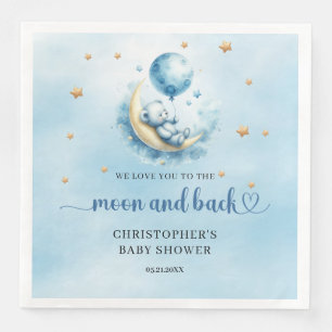 Blue and gold Moon and back teddy bear Paper Dinner Napkins