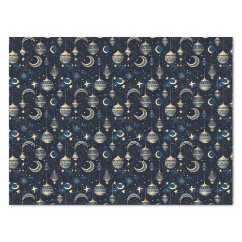 Blue and gold moon and lanterns tissue paper