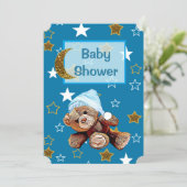 Blue and Gold Moon and Stars Baby Shower Invites (Standing Front)
