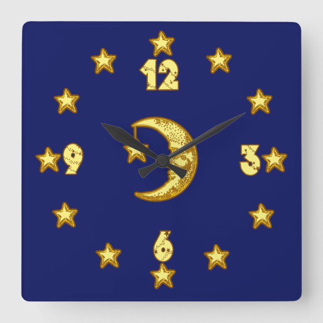 Blue and Gold Moon and Stars Wall Clock (Front)