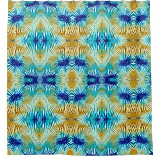 Blue and Gold Morphed Flower Shower Curtain