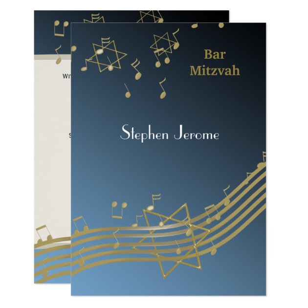 Blue And Gold Music Bar Mitzvah Invitation