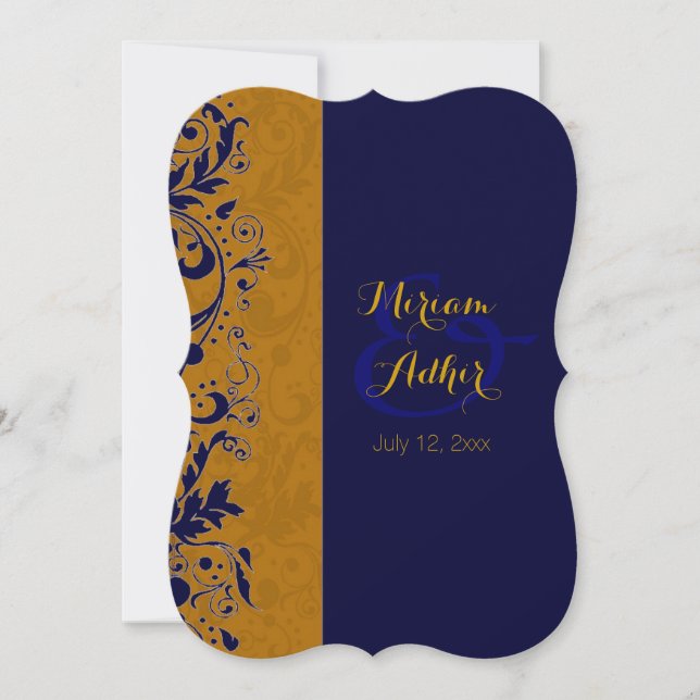 Blue and gold Muslim Wedding or Engagement Invitation (Front)
