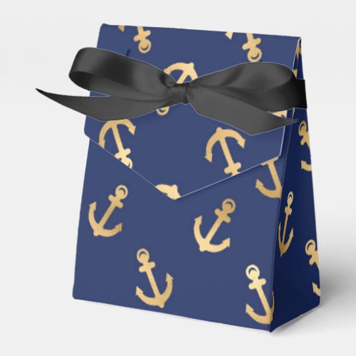 Blue and Gold Nautical Anchor Pattern Favor Boxes