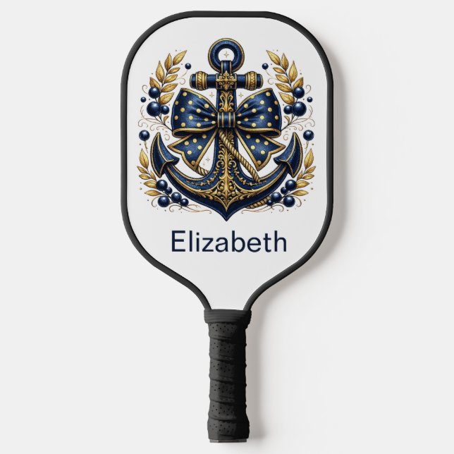 Blue and Gold Nautical Anchor Personalized Pickleball Paddle (Front)