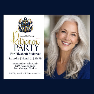 Blue and Gold Nautical Anchor Retirement Party Invitation
