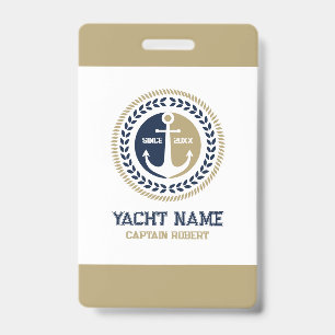 Blue and gold nautical boat anchor badge