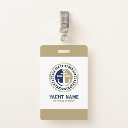 Blue and gold nautical boat anchor badge