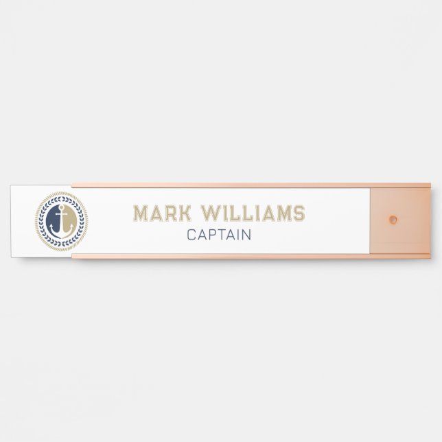 Blue and gold nautical boat anchor door sign (Front)