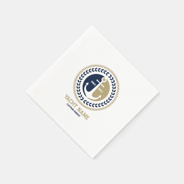 Blue and gold nautical boat anchor  napkins (Corner)