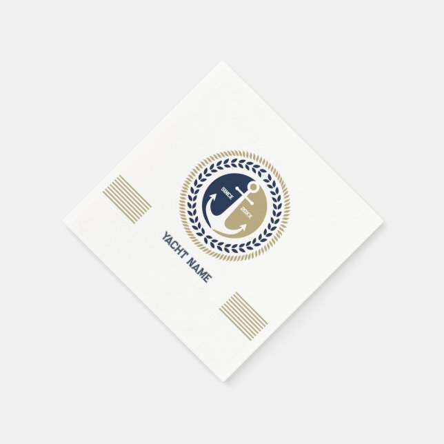 Blue and gold nautical boat anchor napkins (Corner)