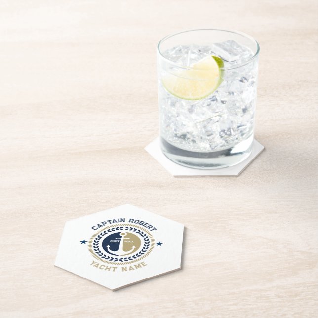 Blue and gold nautical boat anchor paper coaster (Insitu)