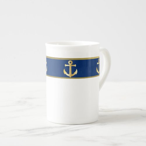 Blue and Gold Nautical Bone China Mug