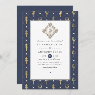 Blue and Gold Nautical Wedding Invitation