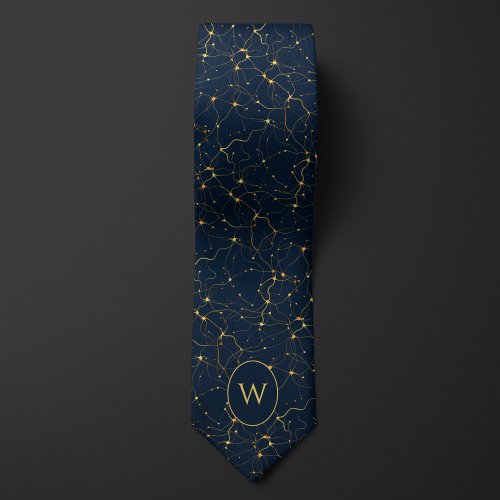 Blue and Gold Neurons Neck Tie