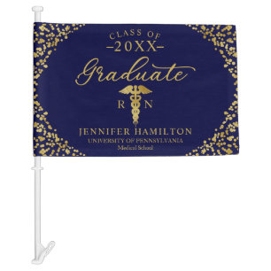 Blue and Gold Nurse Graduation Parade Car Flag