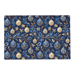 Blue and Gold Ornamental Christmas Designs Placemat
